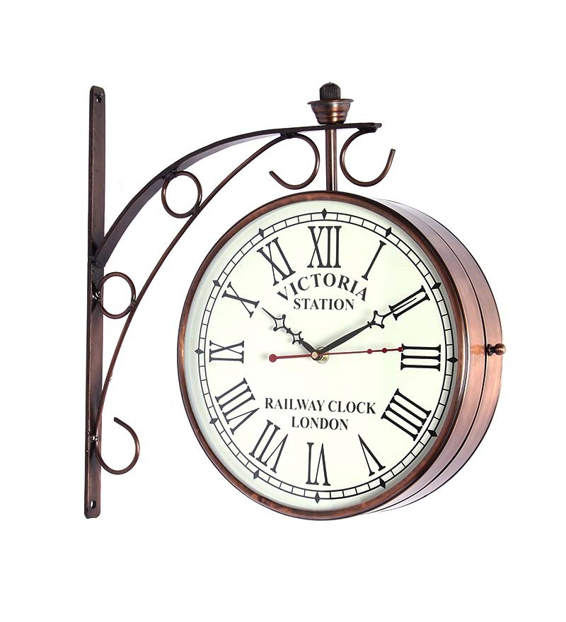 10 Inch Station Clock Double Side Wall Clock Copper Finish by Anantaran