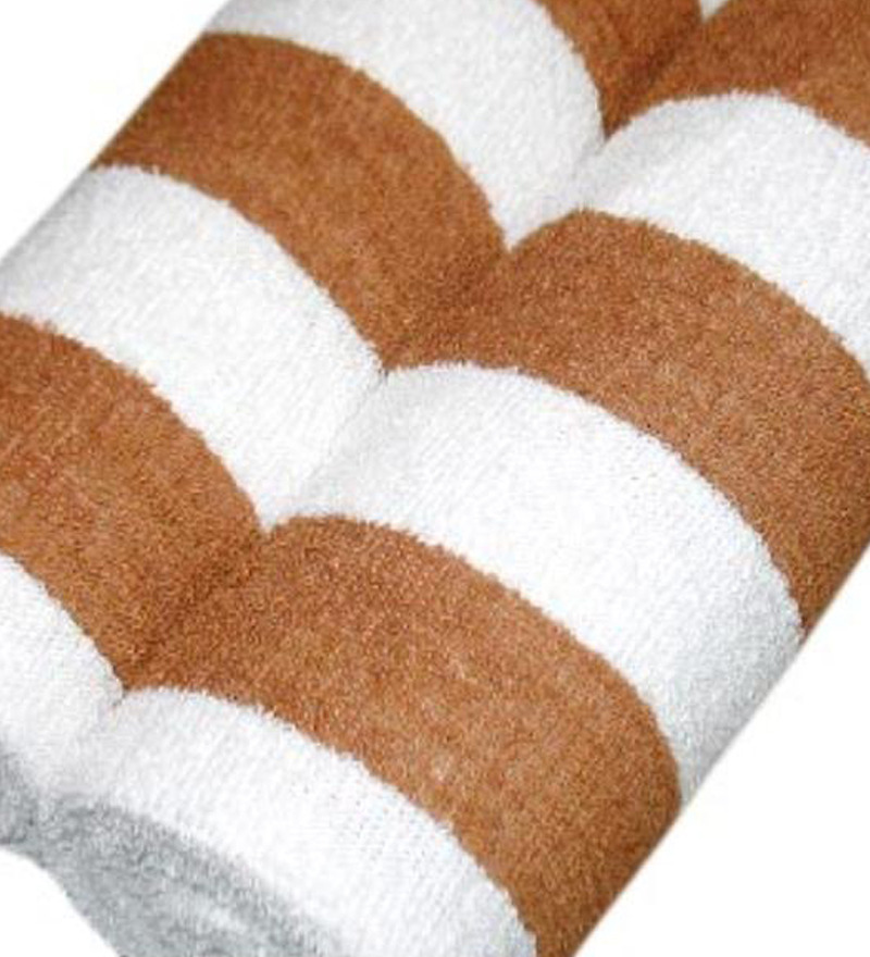 Fleecy Brown N White Striped Bath Towels (Set of 2) by Fleecy Online