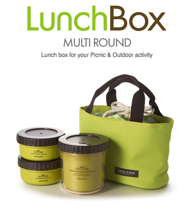 Lock & Lock Bento Multi Round Lunch Box Set With 3 Containers & Small