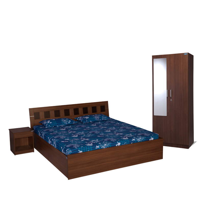 Nilkamal Reegan Walnut Bedroom Set (2 Door Wardrobe With Mirror+Queen