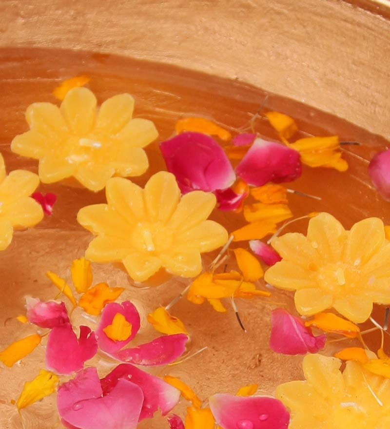 Orange Set Of 10 Flower Shaped Floating Candles by Blackberry Overseas