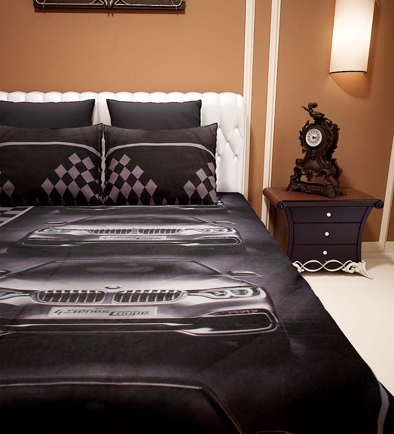 Solace Polycotton Black BMW Bed Sheet With 2 Pillow Covers by Solace
